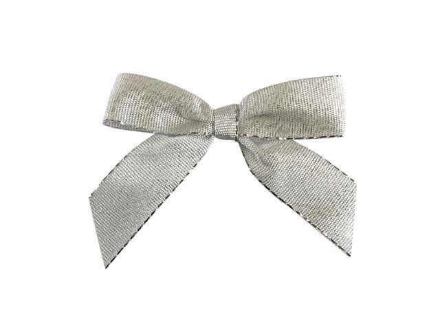 100pc Silver Metallic Glimmer Large Twist Tie Bows 0625'