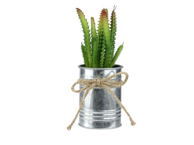 7' Silver and Green Mini Artificial Spiky Greenery in Tin Planter with Twine Bow