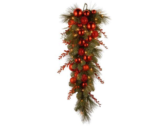 36' LED Pre-lit Red and Green Artificial Pine Christmas Teardrop Swag