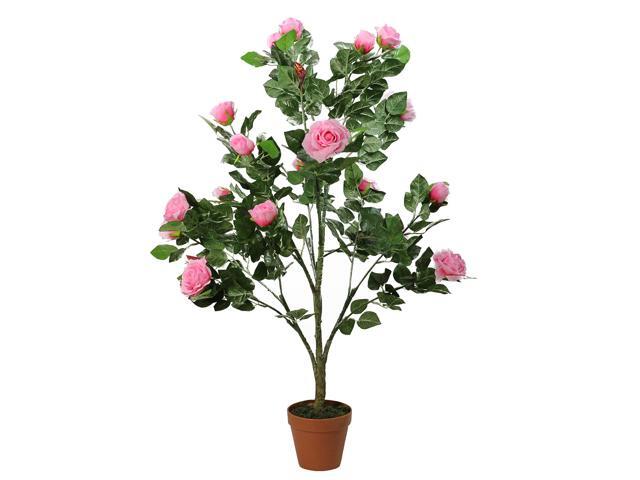 47' Potted Green and Pink Artificial Rose Garden Tree
