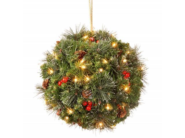 16' Pre-lit Crestwood Spruce Kissing Ball Christmas Ornament - Warm White LED Lights/BO