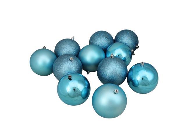 12ct Turquoise Blue Shatterproof 4-Finish Christmas Ball Ornaments 4' (100mm)