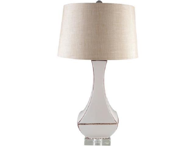305' Belhaven White Ceramic Table Lamp with Drum Shade and Crystal Finial