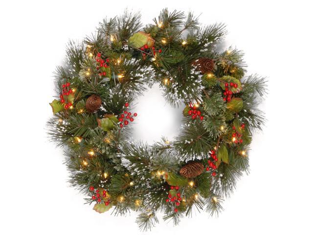 24' Pre-Lit Wintry Pine Artificial Christmas Wreath - LED Lights and BO