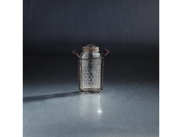 7' Clear Honeycomb Pattern Handblown Glass Jar with Rustic Finish Holder