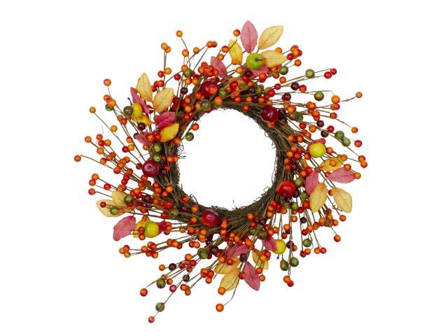 Berries and Apples Foliage Twig Artificial Thanksgiving Wreath - 18-Inch Unlit