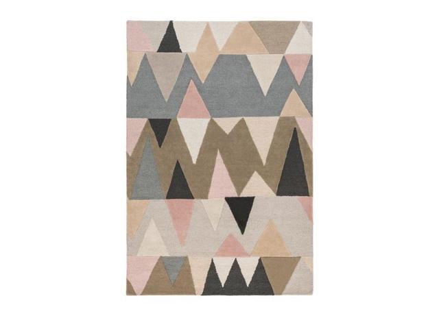 2' x 3' Abstract Mountains Blush Pink Peanut Butter Brown and Stone Gray Hand Tufted Wool Rug