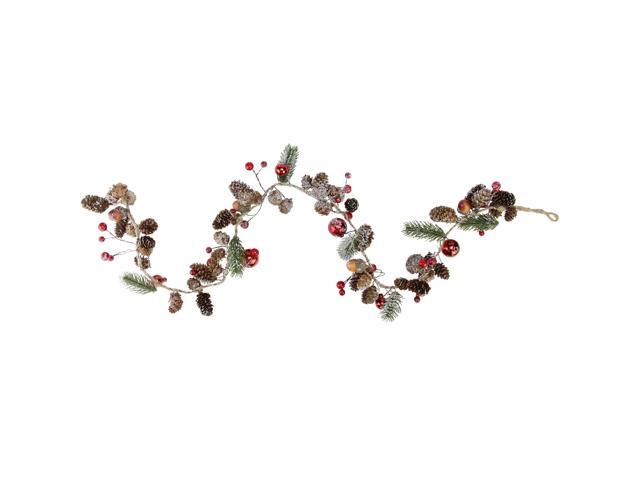 395' Pine Cones and Berries Winter Foliage Christmas Twig Garland - Unlit