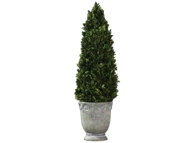 29' Preserved Boxwood Evergreen Cone Topiary in Stone Finished Ceramic Urn Planter