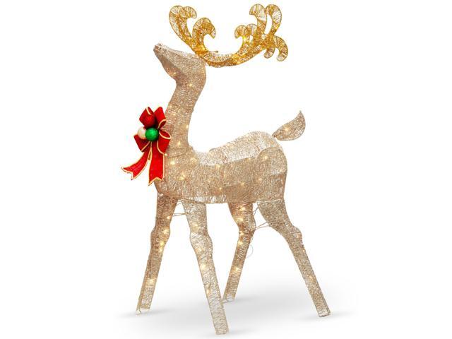 48' Champagne Gold Reindeer Decor with White LED Lights