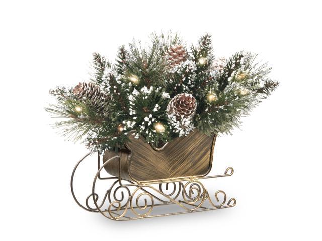 12' Pre-Lit Bristle Pine Sleigh Artificial Bush - Warm LED Lights