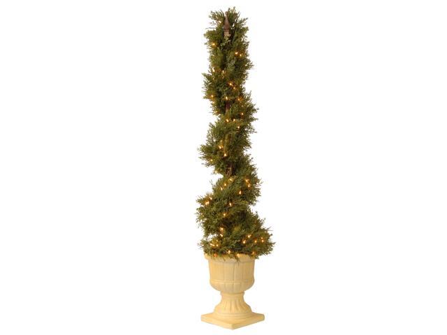 45' Pre-lit Potted Juniper Spiral Slim Artificial Christmas Tree - Clear Lights