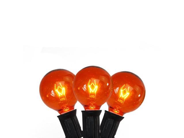 Set of 10 Transparent Orange G40 Globe Halloween Lights - Black Wire