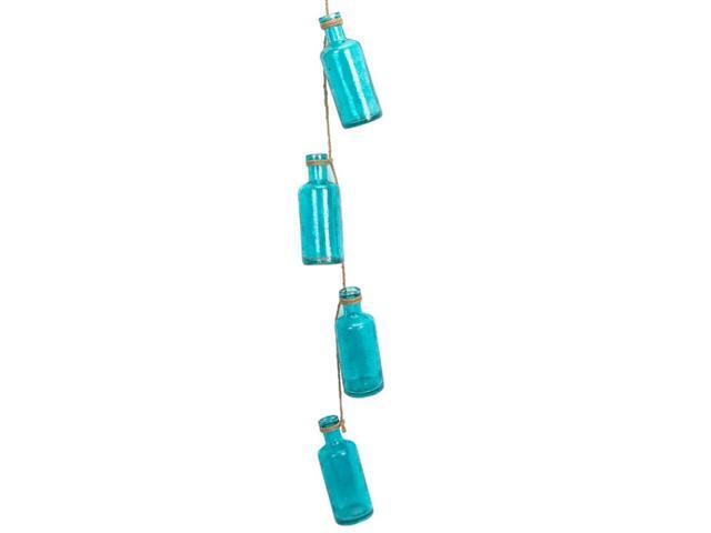 31' Countryside Turquoise Blue Round Glass Bottles Hanging From Twine