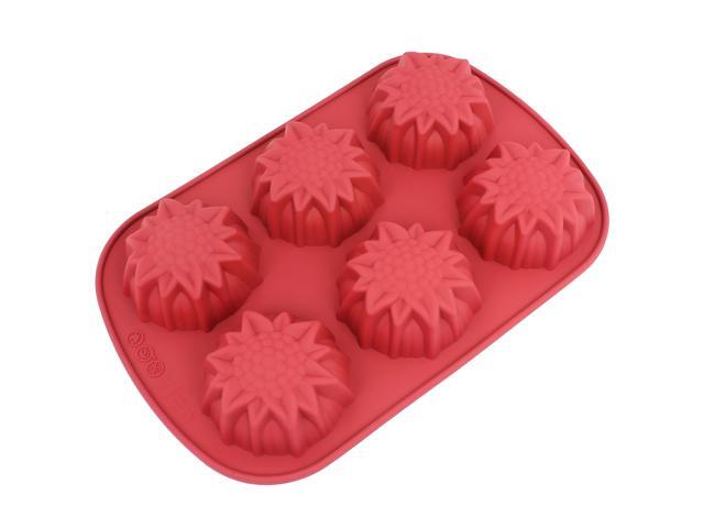Freshware CB-206RD 6-Cavity Silicone Sun Flower Muffin Brownie Cornbread Cheesecake Panna Cotta Pudding Jello Shot and Soap Mold