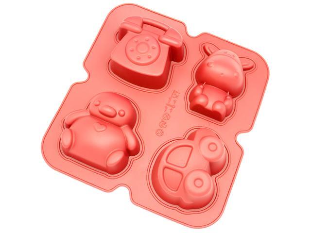 Freshware CB-900RD 4-Cavity Penguin Hippo Toy Car and Telephone Silicone Mold for Homemade Soap Jello Pudding Cake and More