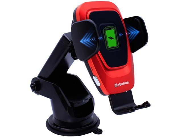 Mobotron Wireless Car Charger Smartphone Mount (Red) Qi 15W Fast Charging