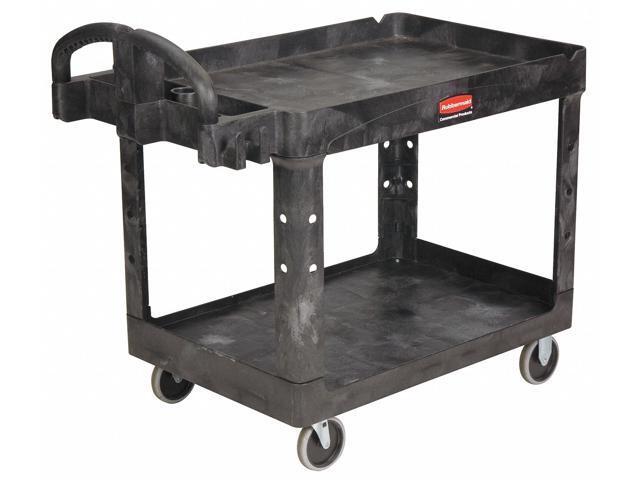 RUBBERMAID FG452088BLA 500 lb Ergo Handle Lipped Shelf Black Utility Cart