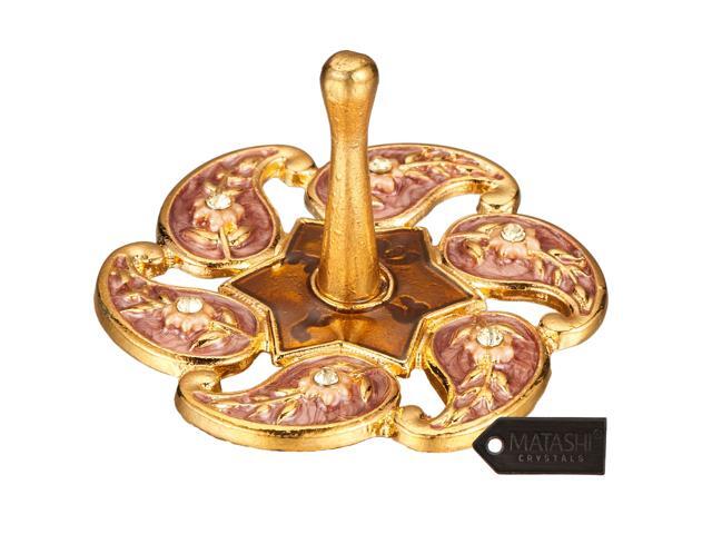 Matashi Hand-Painted Gold-Plated Red Floral Spinning Dreidel Holiday Ornament (Pewter) Elegant Jewish Decor with Vintage Design & Embellished