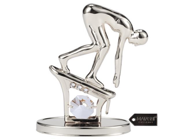 Matashi Silver Plated Surfer Figurine Embellished with Matashi Crystals Surfing Gift for Surfer Boys Girls Teens Desk Accessories Trophy Boss