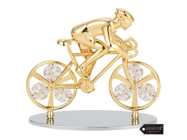 Matashi 24K Gold Plated Cyclist on a Bicycle Figurine w/ Crystals Tabletop Cyclist Ornament Gift for Sports Fan Desk Accessories Trophy Boss Gift
