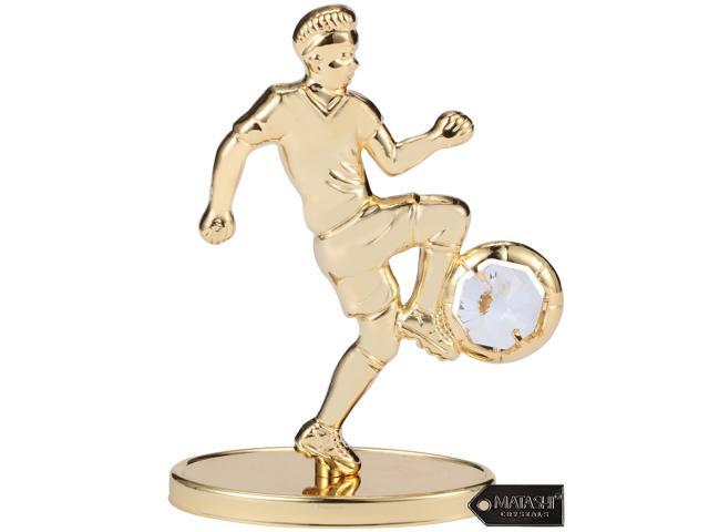 Matashi 24K Gold Plated Soccer Football Player Figurine w/ Crystals Tabletop Football Ornament Gift for Sports Fan Desk Accessories Trophy Boss