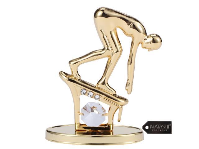 Matashi 24K Gold Plated Surfer Figurine Embellished with Matashi Crystals Surfing Gift for Surfer Boys Girls Teens Desk Accessories Trophy Boss
