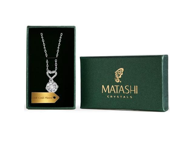 18K White Gold Plated Necklace with Crystal & Heart Design with a 16' Extendable Chain and High Quality Crystals by Matashi