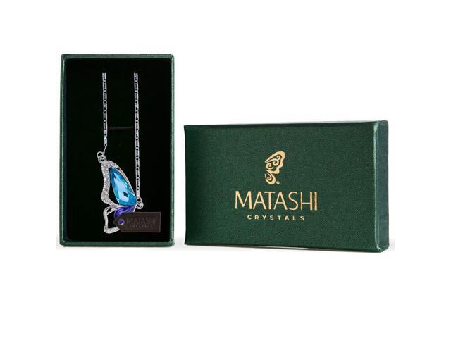 Matashi Rhodium Plated Necklace with Butterfly Wing Design with a 16' Extendable Chain and High Quality Purple and Blue Crystals