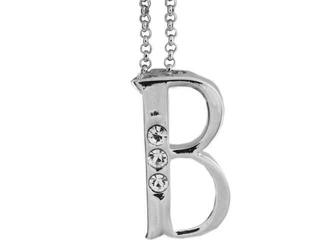 Rhodium Plated Necklace with Personalized Letter 'B' Initial Design with a 16' Extendable Chain and High Quality Clear Crystals by Matashi