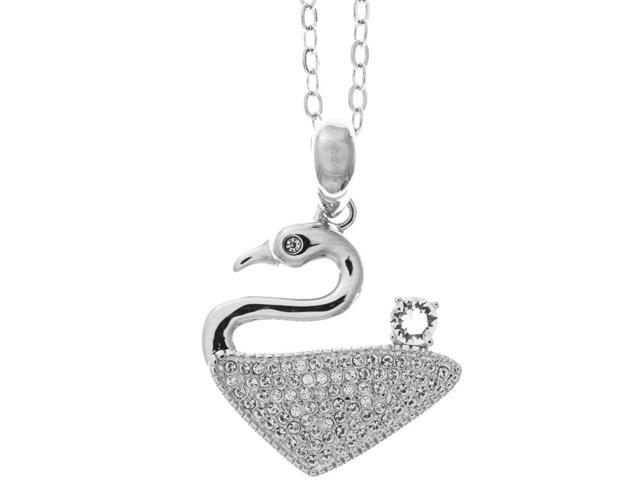 18K White Gold Plated Necklace with a Graceful Swan Design 16' Extendable Chain and High Quality Crystals by Matashi