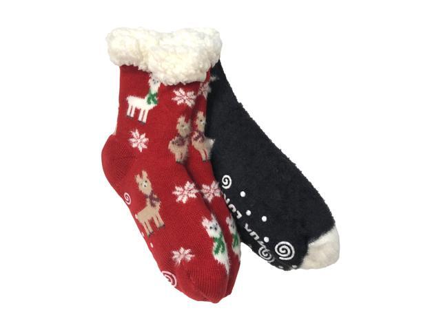 Muk Luks Womens 2 Pair Sherpa Cabin Socks Llama & Polka Dot Slippers S/M (5-7)