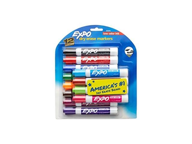 EXPO Low Odor Dry Erase Markers, Chisel Tip, Assorted Colors, 12 Count 