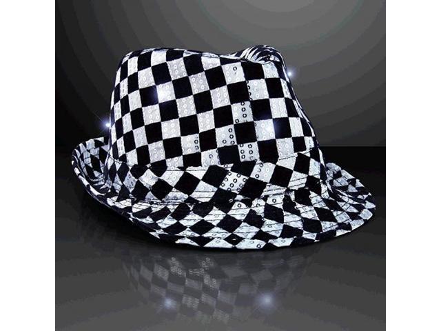 LED Flashing Fedora Hat with Checkered Sequins by Blinkee