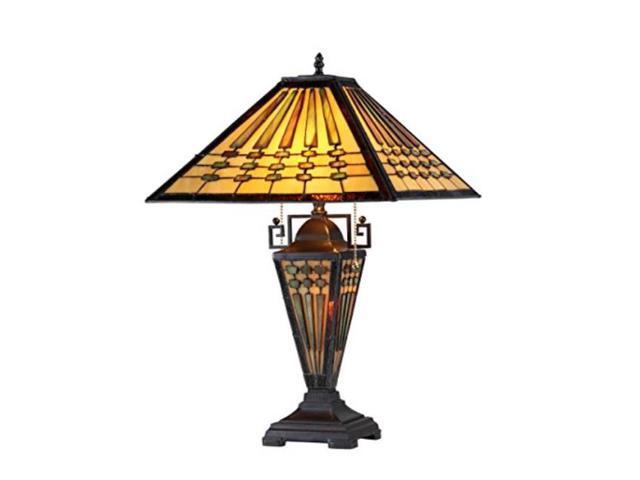 chloe lighting ch33215mg16dt3 chadrick tiffanystyle mission 3light double lit table lamp 16'