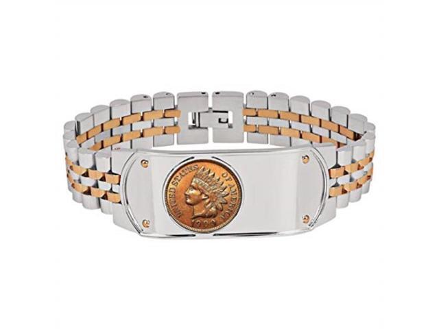 men's twotone stainless steel bracelet with indian head penny cent genuine united states coin over 100 years old men's accessories american
