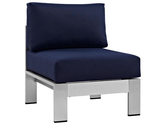 Shore Armless Outdoor Patio Aluminum Chair - Silver Navy
