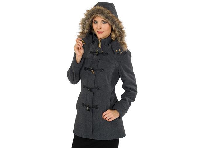 Alpine Swiss Duffy Womens Hooded Parka Fur Trim Wool Coat Toggle Button Jacket