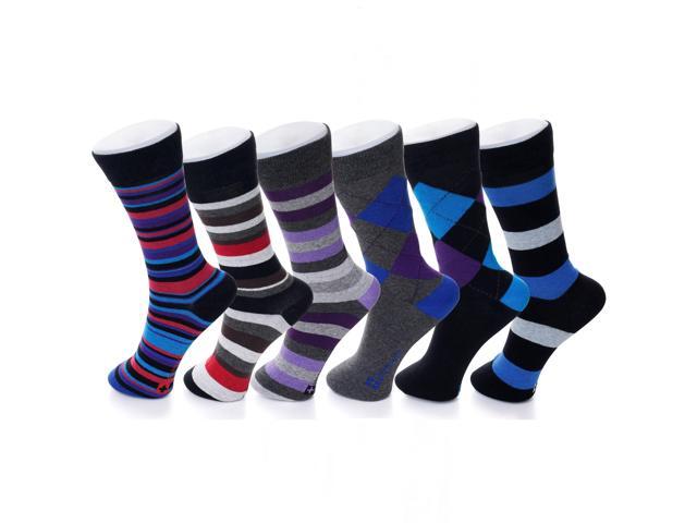 Alpine Swiss 6 Pack Mens Cotton Dress Socks Mid Calf Argyle Pattern Solids Set
