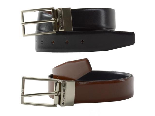 Alpine Swiss Mens Dress Belt Reversible Black Brown Leather Imported from Spain