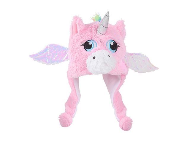 TychoTyke Kids Unicorn Plush Hat with Sparkle Ears Rainbow Hair - White