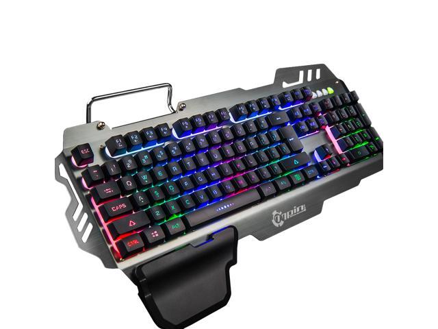7pin PK-900 Gaming Keyboard RGB Backlight Computer Keyboard with Mobile Phone Holder Wrist Rest Silver