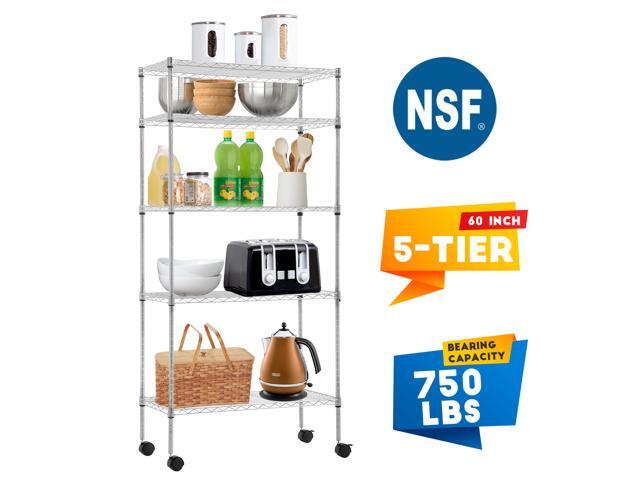 Storage Shelves Heavy Duty Shelving 5 Tier Layer Wire Shelving Unit with Wheels Metal Wire Shelf Standing Garage Shelves Storage Rack Adjustable