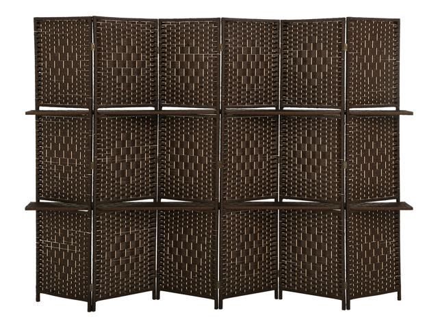 Room divider 6 panel room screen divider wooden screen folding portable partition screen screen wood with removable storage shelves colour brown