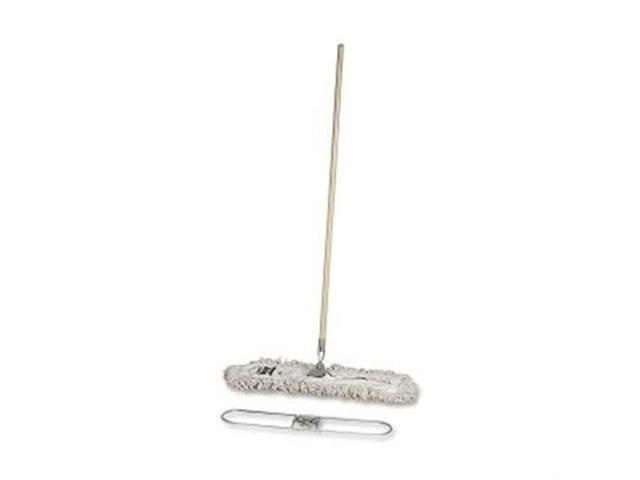 Genuine Joe Dust Mop Complete Combo - 24' Cotton Head - 60' x 094' Wood Handle - Swivel Head Lightweight Chrome Plate
