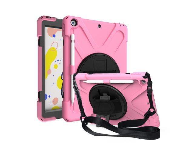 iPad 102 8th 7th Gen Case Shockproof Heavy Duty Dual-Layer Protection Pencil Loop Holder Hand/Palm Secure Grip Carry Shoulder Strap Sling for