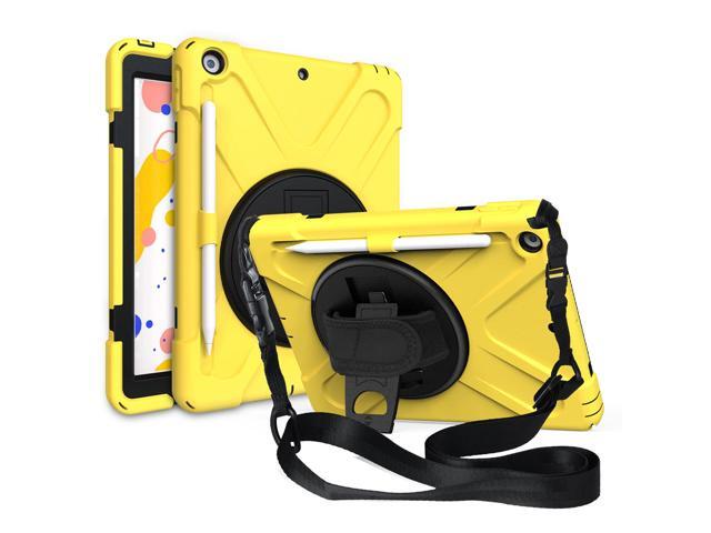 iPad 102 8th 7th Gen Case Shockproof Heavy Duty Dual-Layer Protection Pencil Loop Holder Hand/Palm Secure Grip Carry Shoulder Strap Sling for