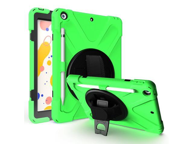iPad 102 8th 7th Gen Case Shockproof Heavy Duty Dual-Layer Protection Pencil Loop Holder Hand/Palm Secure Grip Carry Shoulder Strap Sling for