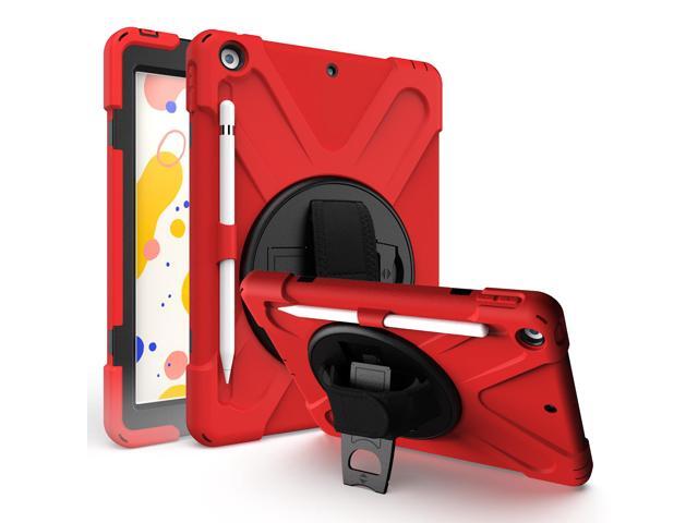 iPad 102 8th 7th Gen Case Shockproof Heavy Duty Dual-Layer Protection Pencil Loop Holder Hand/Palm Secure Grip Carry Shoulder Strap Sling for