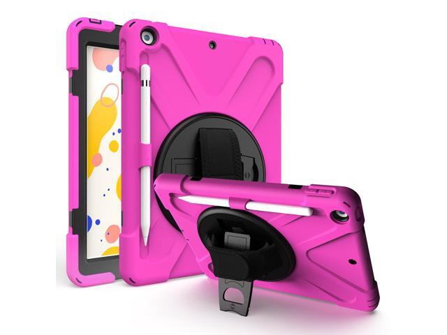 iPad 102 8th 7th Gen Case Shockproof Heavy Duty Dual-Layer Protection Pencil Loop Holder Hand/Palm Secure Grip Carry Shoulder Strap Sling for